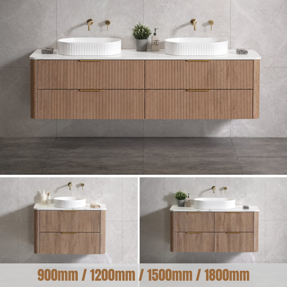Kayla Fluted Wall Hung Vanity - Tas Oak